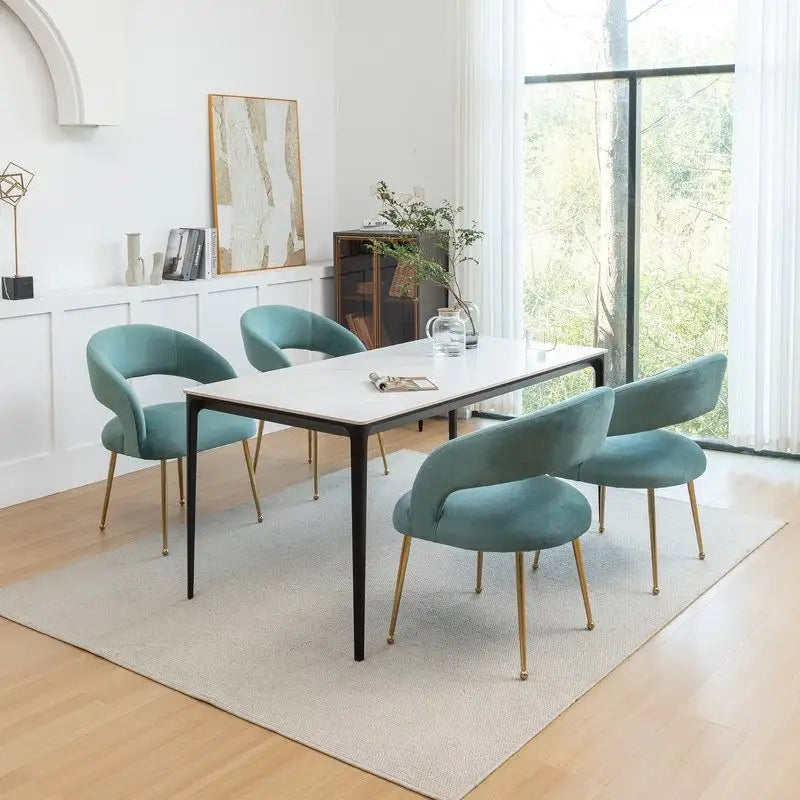 Juego de 4 sillas de comedor Mid Century Modern de terciopelo tapizadas con respaldo abierto