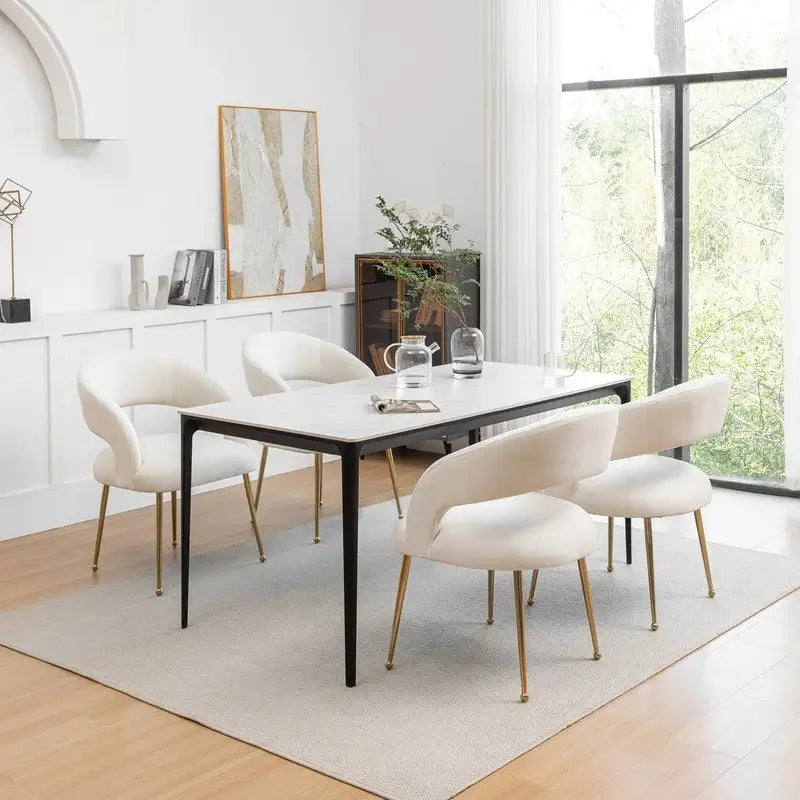 Juego de 4 sillas de comedor Mid Century Modern de terciopelo tapizadas con respaldo abierto