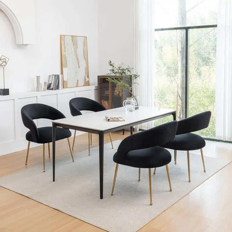 Juego de 4 sillas de comedor Mid Century Modern de terciopelo tapizadas con respaldo abierto