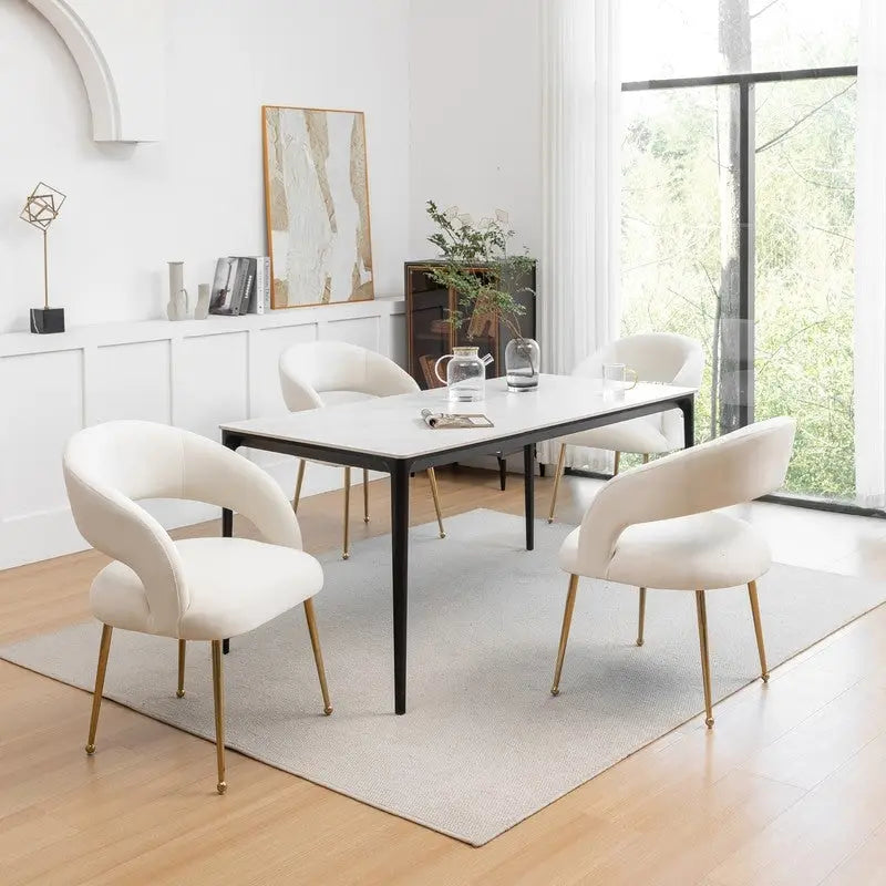 Juego de 4 sillas de comedor Mid Century Modern de terciopelo tapizadas con respaldo abierto