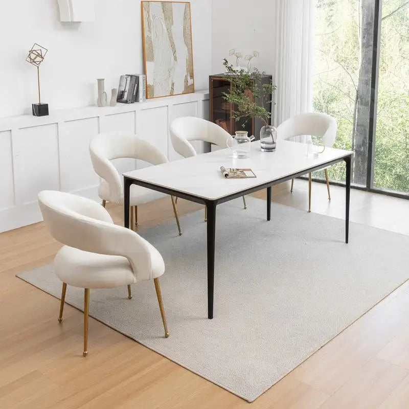 Juego de 4 sillas de comedor Mid Century Modern de terciopelo tapizadas con respaldo abierto