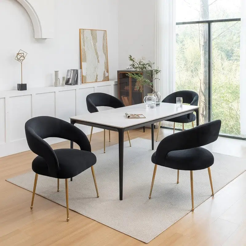 Juego de 4 sillas de comedor Mid Century Modern de terciopelo tapizadas con respaldo abierto