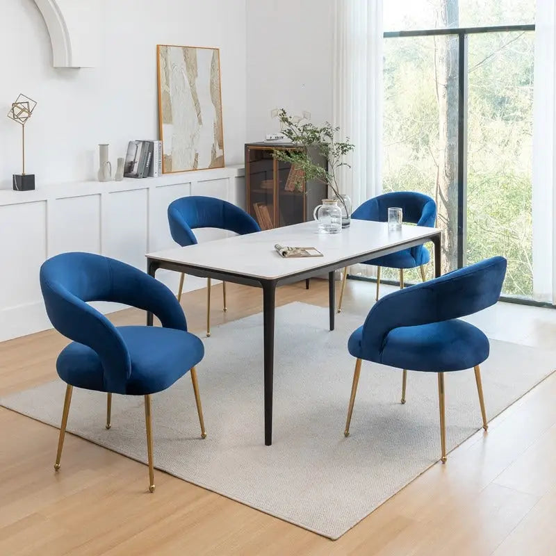 Juego de 4 sillas de comedor Mid Century Modern de terciopelo tapizadas con respaldo abierto