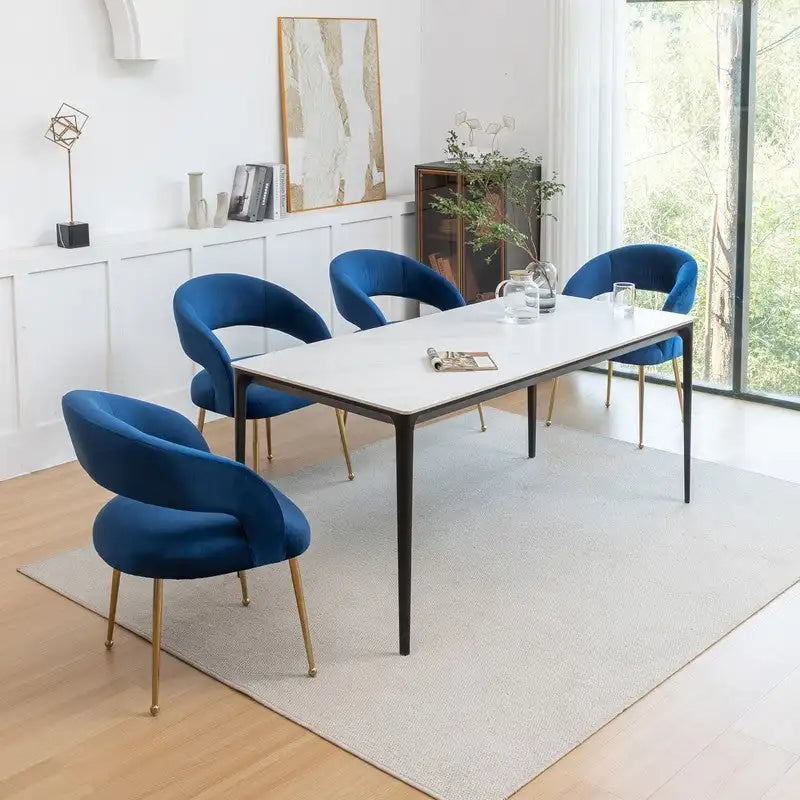 Juego de 4 sillas de comedor Mid Century Modern de terciopelo tapizadas con respaldo abierto