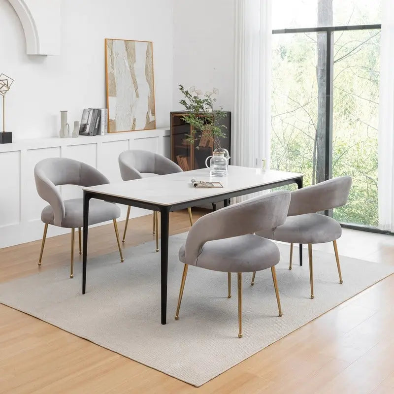 Juego de 4 sillas de comedor Mid Century Modern de terciopelo tapizadas con respaldo abierto