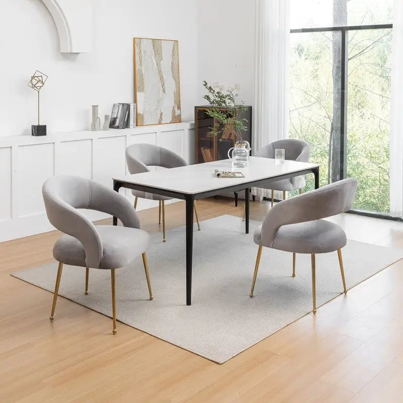 Juego de 4 sillas de comedor Mid Century Modern de terciopelo tapizadas con respaldo abierto