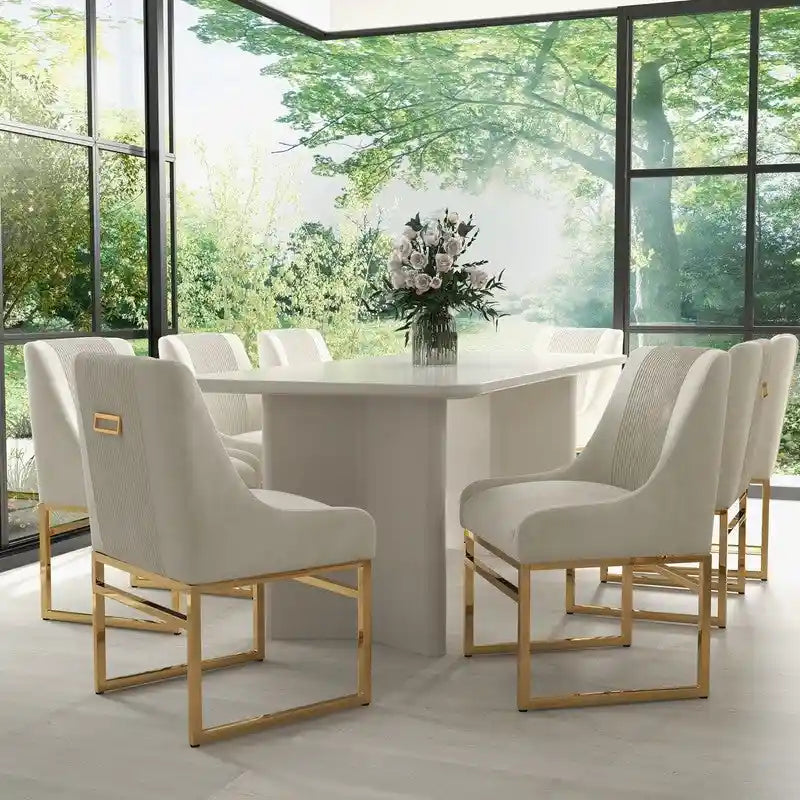 Sillas de comedor de terciopelo contemporáneas con patas de metal, juego de 8