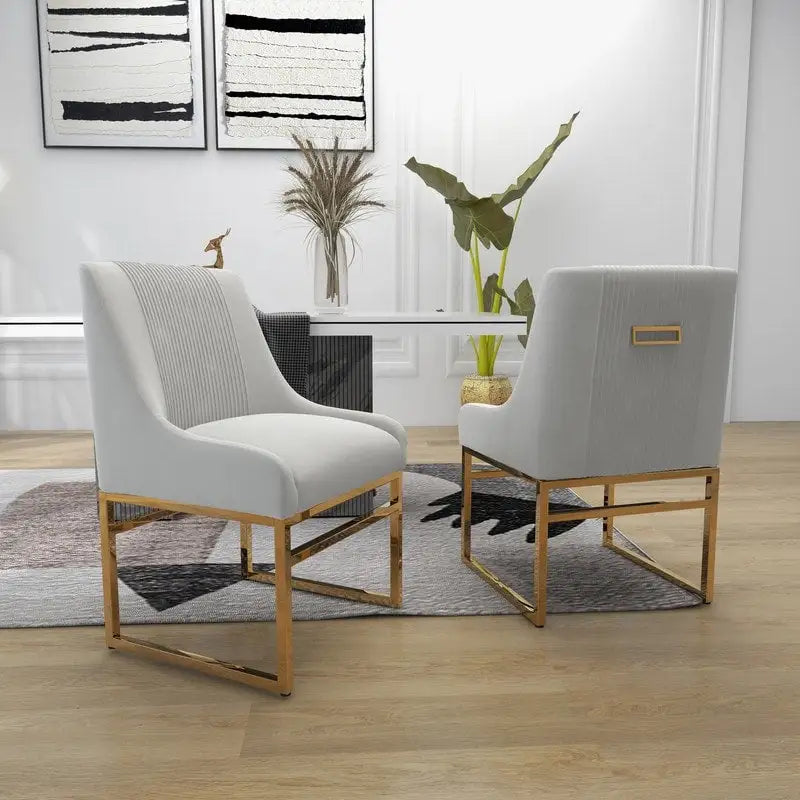 Sillas de comedor de terciopelo contemporáneas con patas de metal, juego de 8