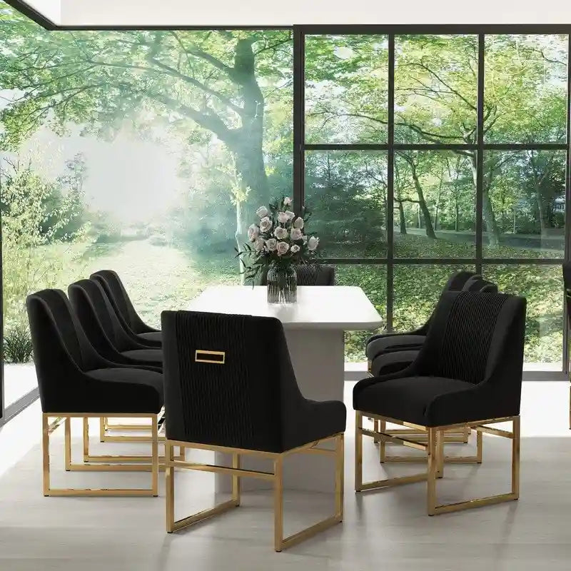 Sillas de comedor de terciopelo contemporáneas con patas de metal, juego de 8