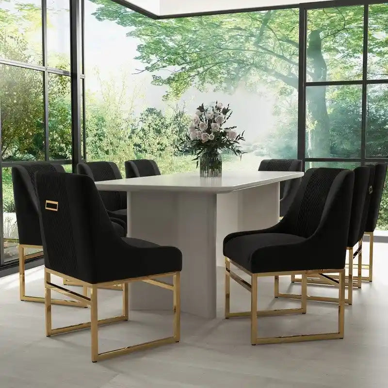Sillas de comedor de terciopelo contemporáneas con patas de metal, juego de 8