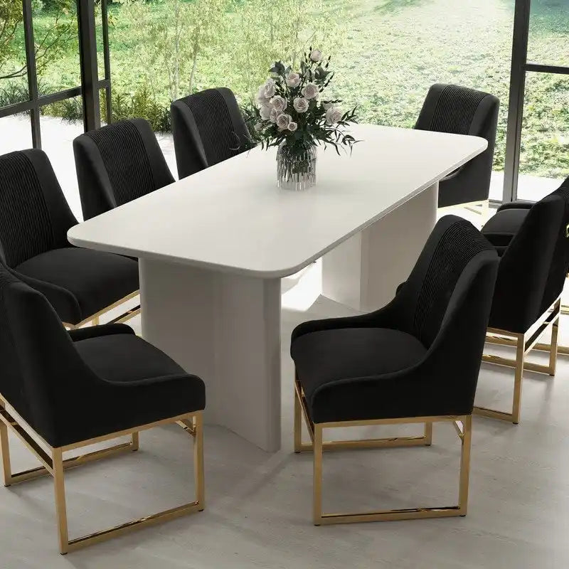 Sillas de comedor de terciopelo contemporáneas con patas de metal, juego de 8