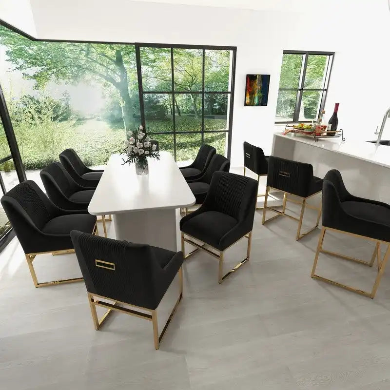 Sillas de comedor de terciopelo contemporáneas con patas de metal, juego de 8