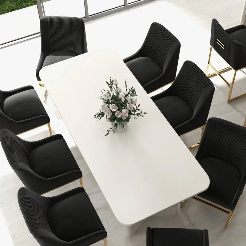 Sillas de comedor de terciopelo contemporáneas con patas de metal, juego de 8