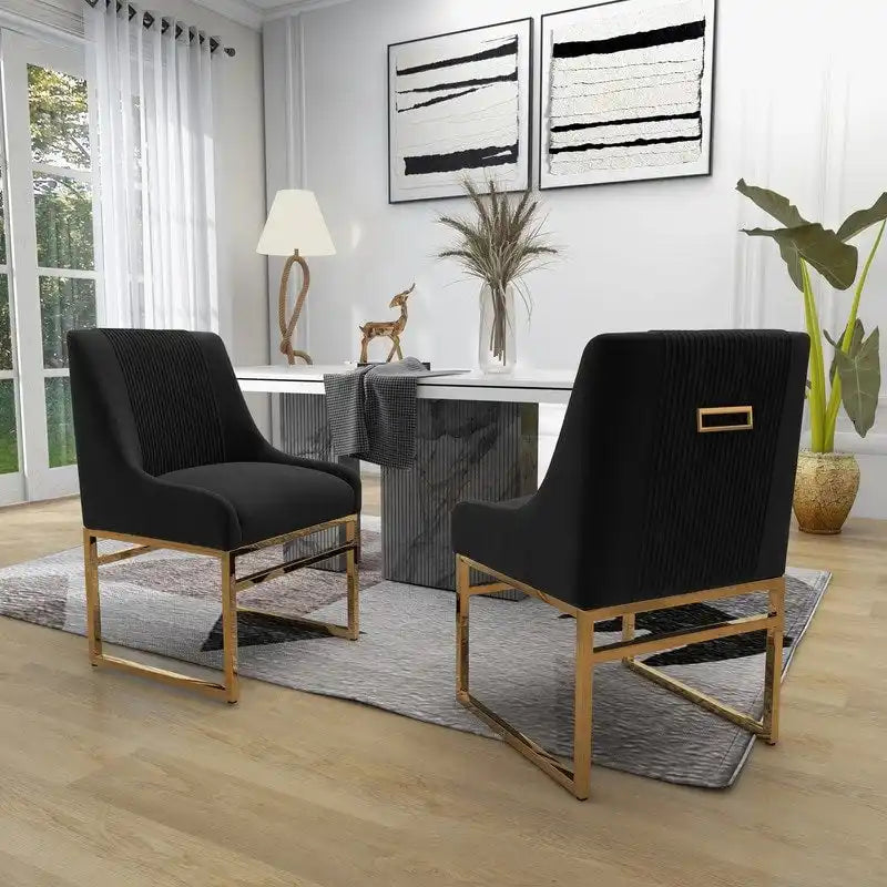 Sillas de comedor de terciopelo contemporáneas con patas de metal, juego de 8