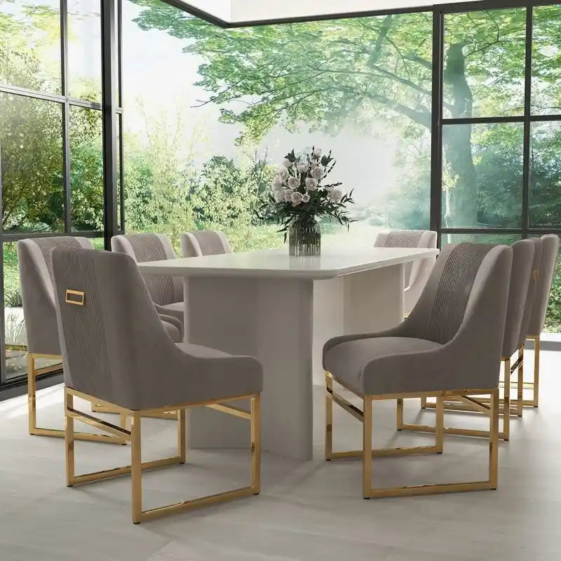 Sillas de comedor de terciopelo contemporáneas con patas de metal, juego de 8