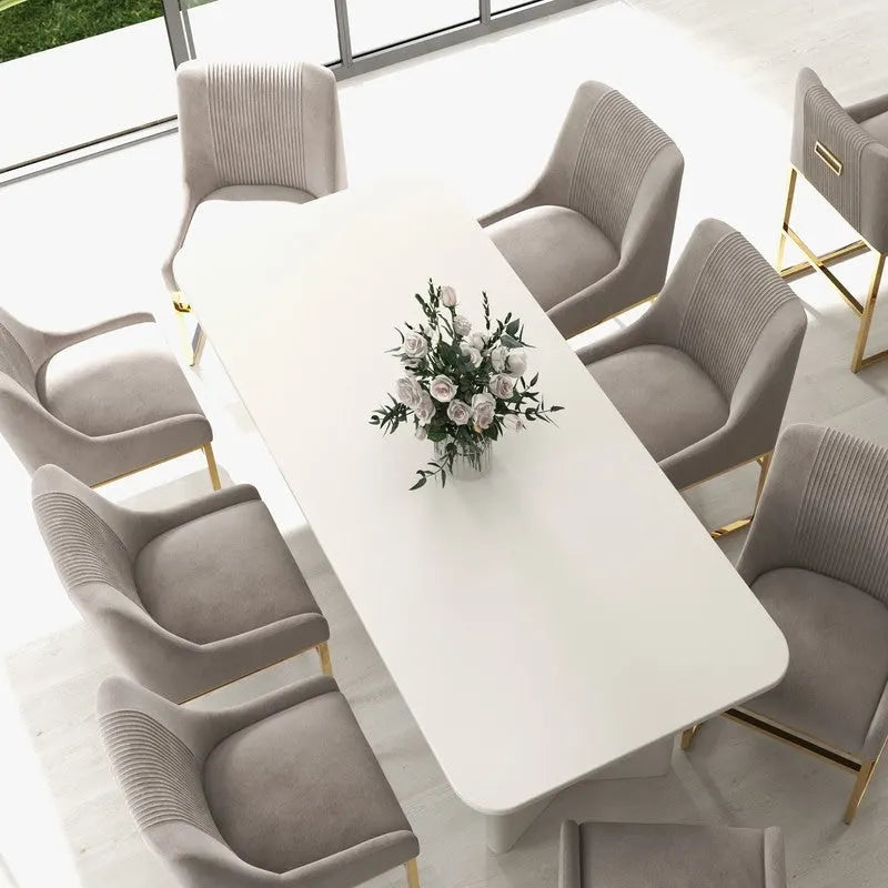 Sillas de comedor de terciopelo contemporáneas con patas de metal, juego de 8