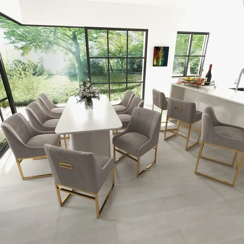 Sillas de comedor de terciopelo contemporáneas con patas de metal, juego de 8