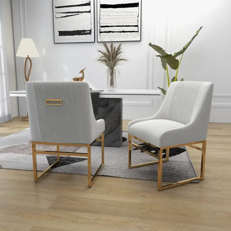 Sillas de comedor de terciopelo contemporáneas con patas de metal, juego de 8