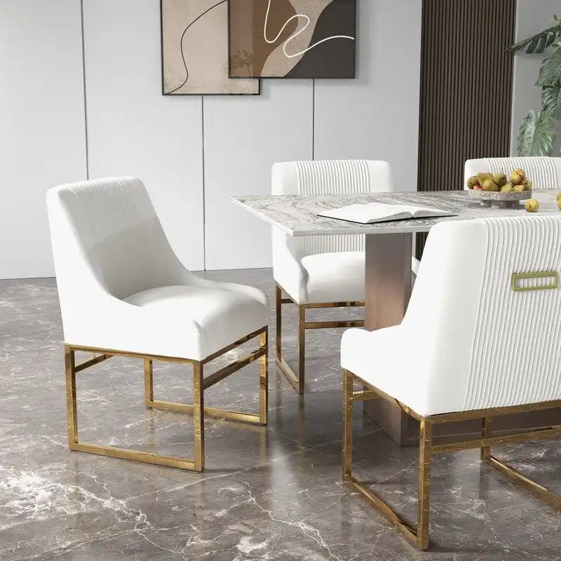 Sillas de comedor de terciopelo contemporáneas con patas de metal, juego de 8