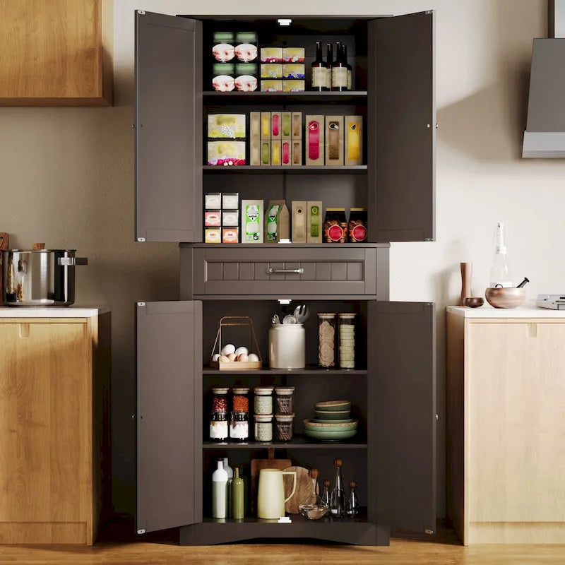 71Mueble de despensa de cocina, buffet de almacenamiento, mueble de almacenamiento de cocina independiente con 4 estantes ajustables
