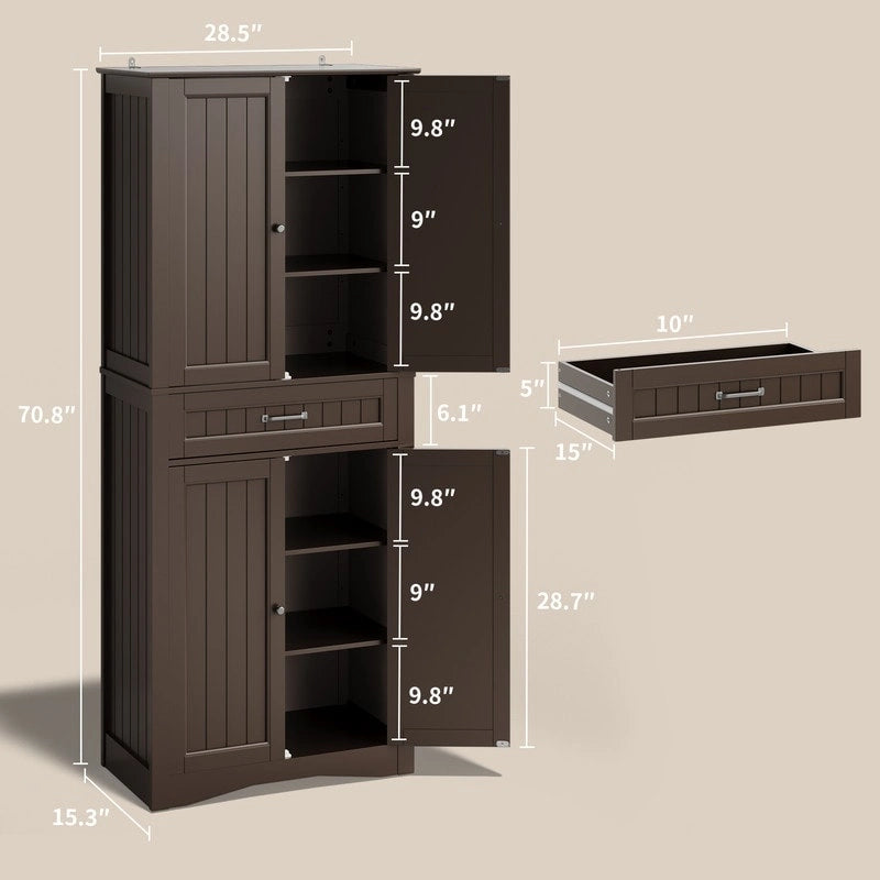 71Mueble de despensa de cocina, buffet de almacenamiento, mueble de almacenamiento de cocina independiente con 4 estantes ajustables