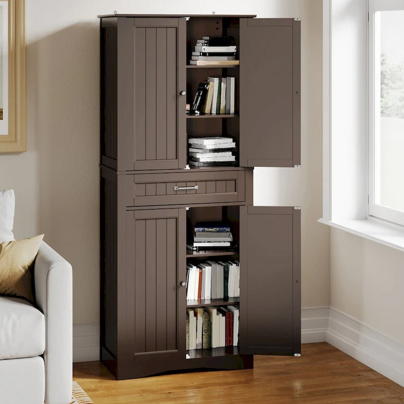 71Mueble de despensa de cocina, buffet de almacenamiento, mueble de almacenamiento de cocina independiente con 4 estantes ajustables