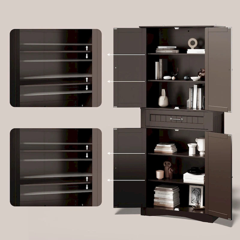 71Mueble de despensa de cocina, buffet de almacenamiento, mueble de almacenamiento de cocina independiente con 4 estantes ajustables