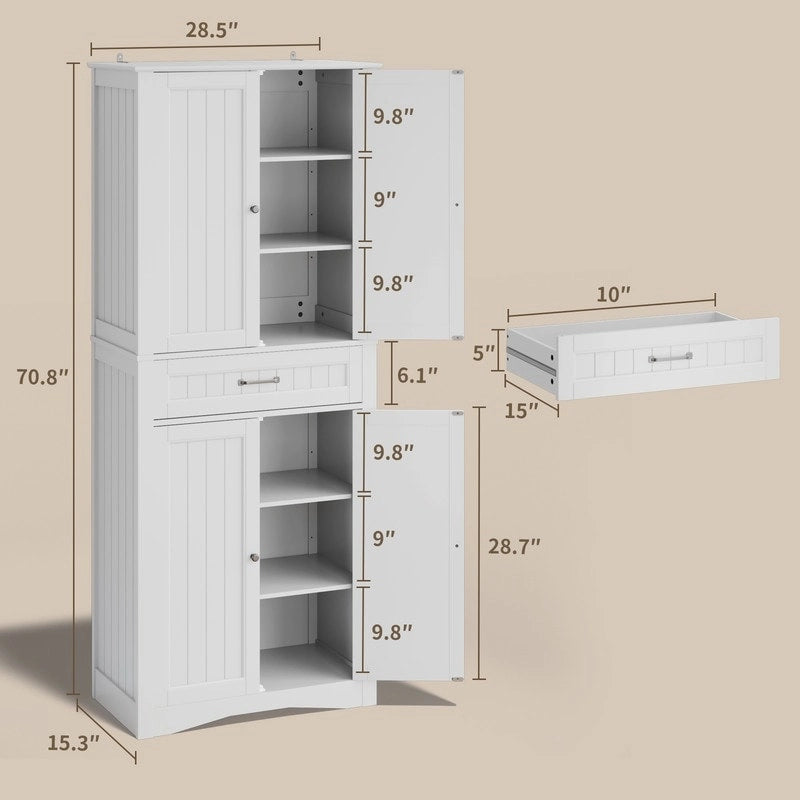 71Mueble de despensa de cocina, buffet de almacenamiento, mueble de almacenamiento de cocina independiente con 4 estantes ajustables