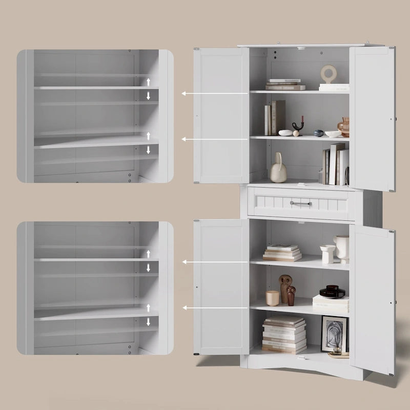 71Mueble de despensa de cocina, buffet de almacenamiento, mueble de almacenamiento de cocina independiente con 4 estantes ajustables