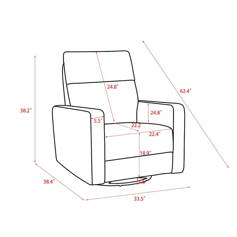 Sillón reclinable giratorio y deslizante eléctrico de 33.5W con cargador USB, juego de 2