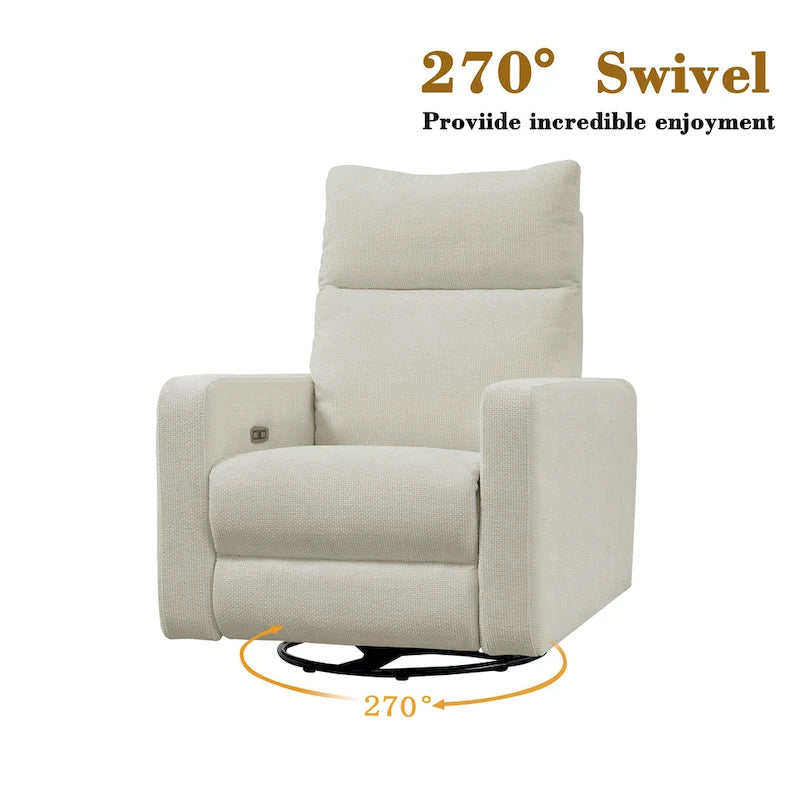 Sillón reclinable giratorio y deslizante eléctrico de 33.5W con cargador USB, juego de 2