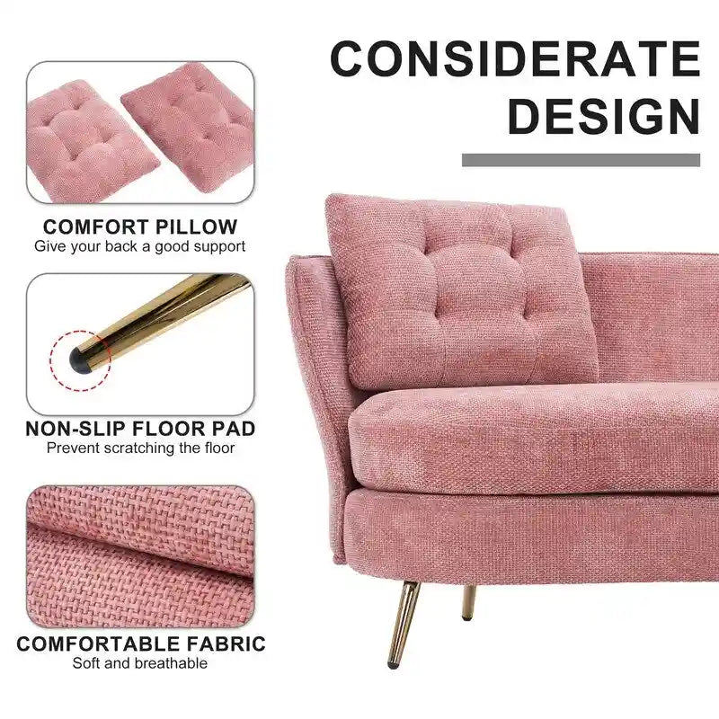 Sofá Tapizado con Patas de Metal Dorado Sofá Biplaza para Sala de Estar, Dormitorio, Apartamento, Dormitorio de Espacio Pequeño