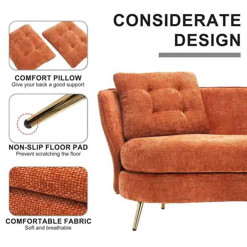 Sofá Tapizado con Patas de Metal Dorado Sofá Biplaza para Sala de Estar, Dormitorio, Apartamento, Dormitorio de Espacio Pequeño