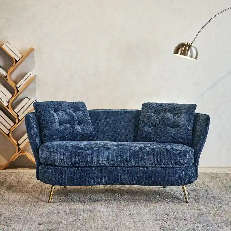 Sofá Tapizado con Patas de Metal Dorado Sofá Biplaza para Sala de Estar, Dormitorio, Apartamento, Dormitorio de Espacio Pequeño
