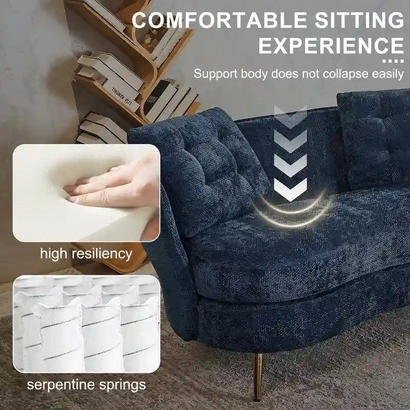 Sofá Tapizado con Patas de Metal Dorado Sofá Biplaza para Sala de Estar, Dormitorio, Apartamento, Dormitorio de Espacio Pequeño