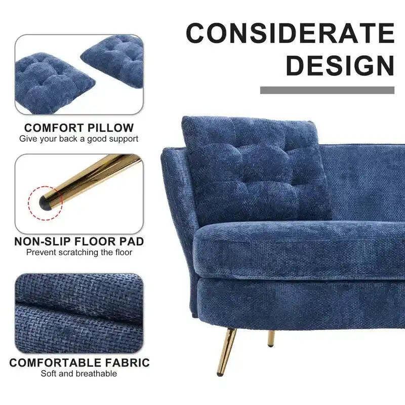 Sofá Tapizado con Patas de Metal Dorado Sofá Biplaza para Sala de Estar, Dormitorio, Apartamento, Dormitorio de Espacio Pequeño