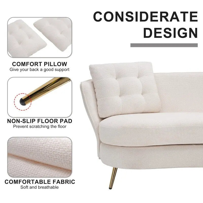 Sofá Tapizado con Patas de Metal Dorado Sofá Biplaza para Sala de Estar, Dormitorio, Apartamento, Dormitorio de Espacio Pequeño