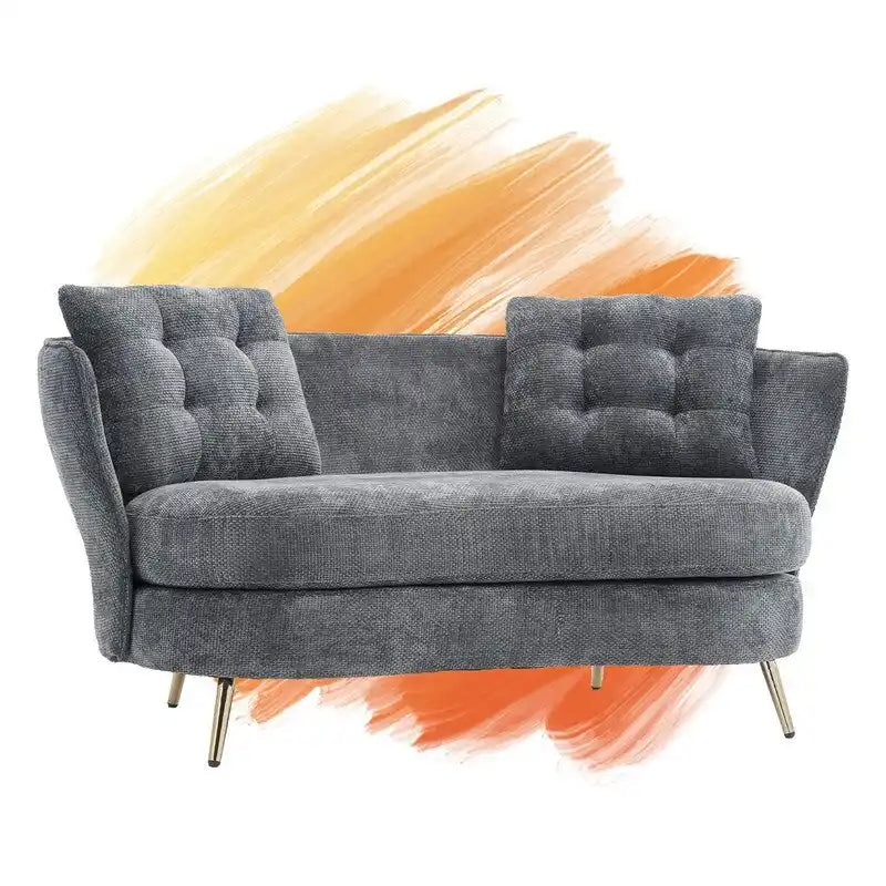 Sofá Tapizado con Patas de Metal Dorado Sofá Biplaza para Sala de Estar, Dormitorio, Apartamento, Dormitorio de Espacio Pequeño