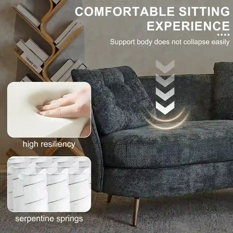 Sofá Tapizado con Patas de Metal Dorado Sofá Biplaza para Sala de Estar, Dormitorio, Apartamento, Dormitorio de Espacio Pequeño