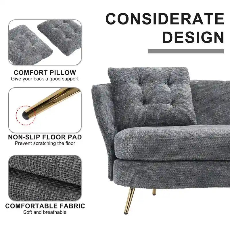 Sofá Tapizado con Patas de Metal Dorado Sofá Biplaza para Sala de Estar, Dormitorio, Apartamento, Dormitorio de Espacio Pequeño