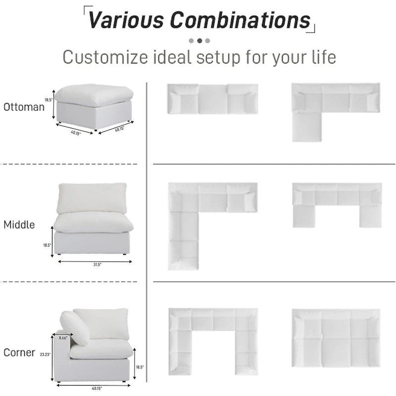 Sofá modular seccional Cloud, sofá de plumas cómodo para sala de estar