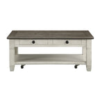Mesa de centro tipo cóctel Rome de 48 pulgadas, 2 cajones, blanco y marrón, madera maciza