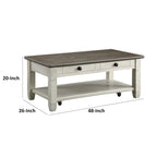 Mesa de centro tipo cóctel Rome de 48 pulgadas, 2 cajones, blanco y marrón, madera maciza