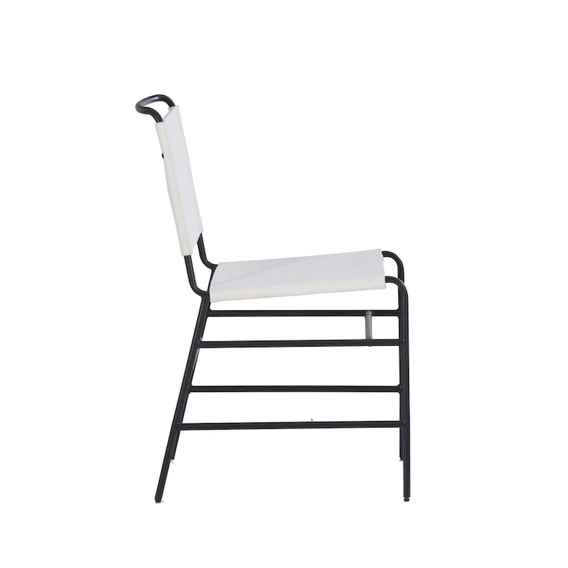 Silla de comedor industrial de acero lijado y tela
