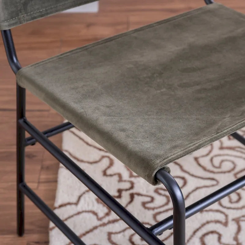 Silla de comedor industrial de acero lijado y tela