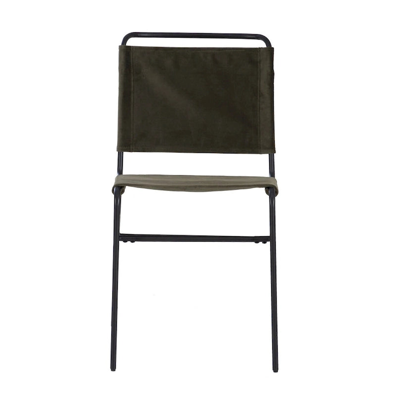 Silla de comedor industrial de acero lijado y tela