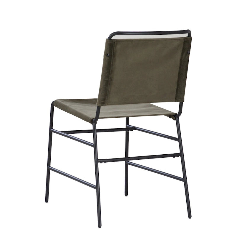 Silla de comedor industrial de acero lijado y tela