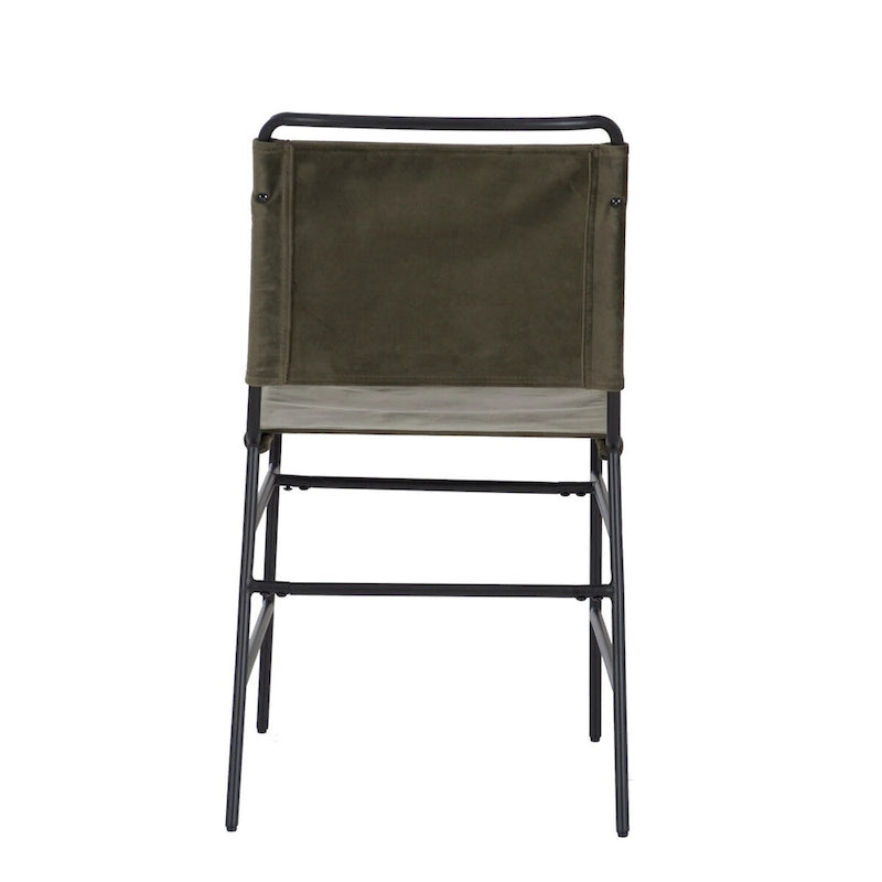 Silla de comedor industrial de acero lijado y tela