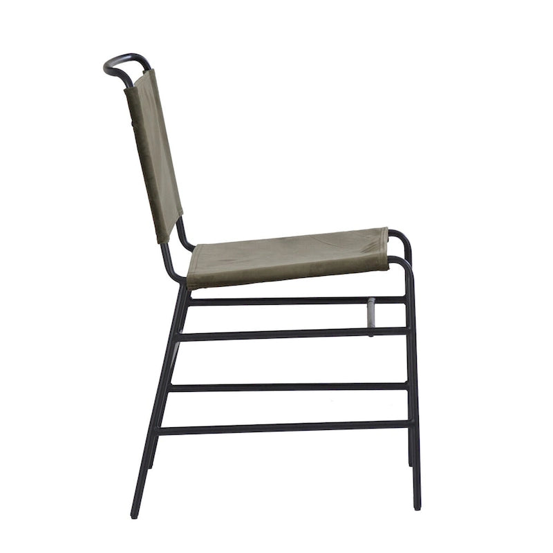 Silla de comedor industrial de acero lijado y tela