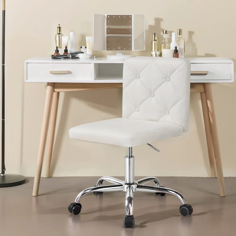 Silla de oficina sin brazos, de piel sintética, respaldo medio, altura ajustable, giratoria 360° con ruedas, para el hogar y la oficina
